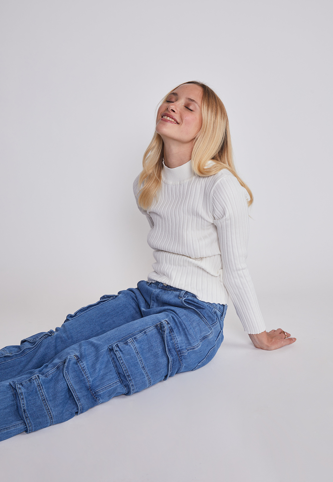 Jeans Mujer Cargo Wide Leg Azul Sioux 2