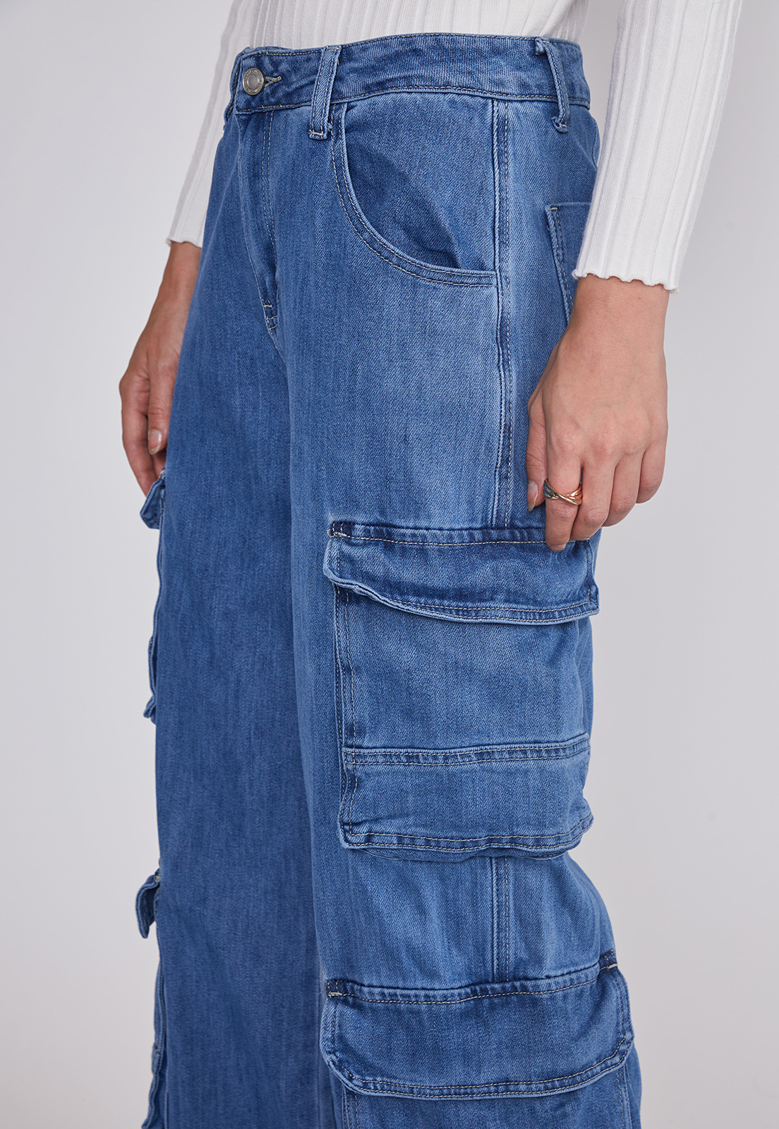 Jeans Mujer Cargo Wide Leg Azul Sioux 3