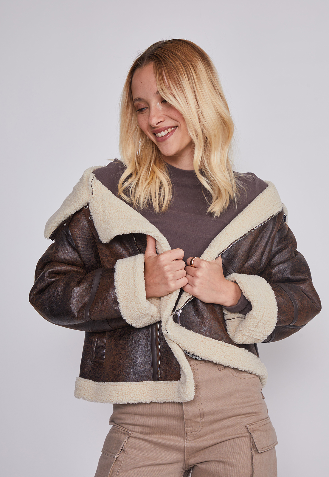 Chaqueta Mujer Aviadora Café Sioux 1