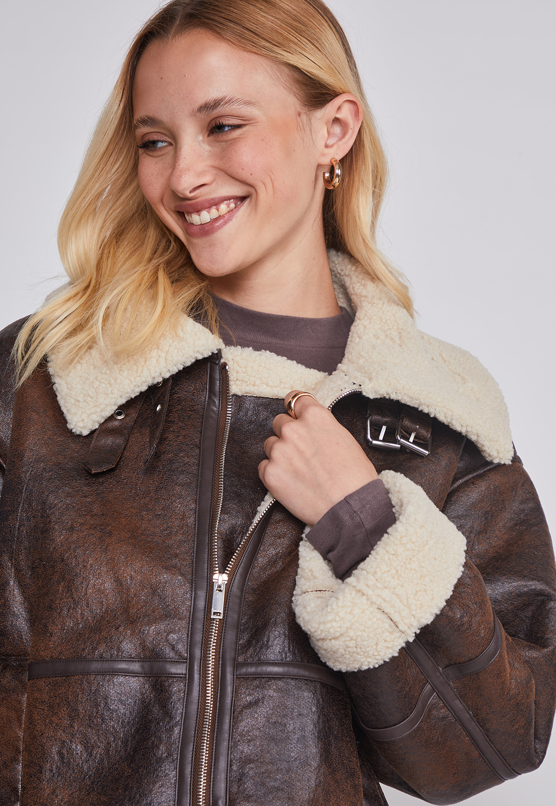 Chaqueta Mujer Aviadora Café Sioux 3