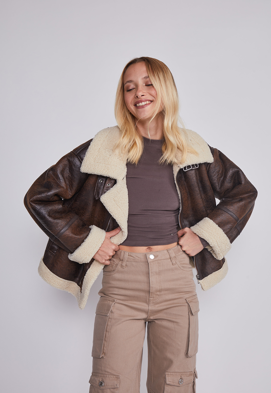 Chaqueta Mujer Aviadora Café Sioux 4