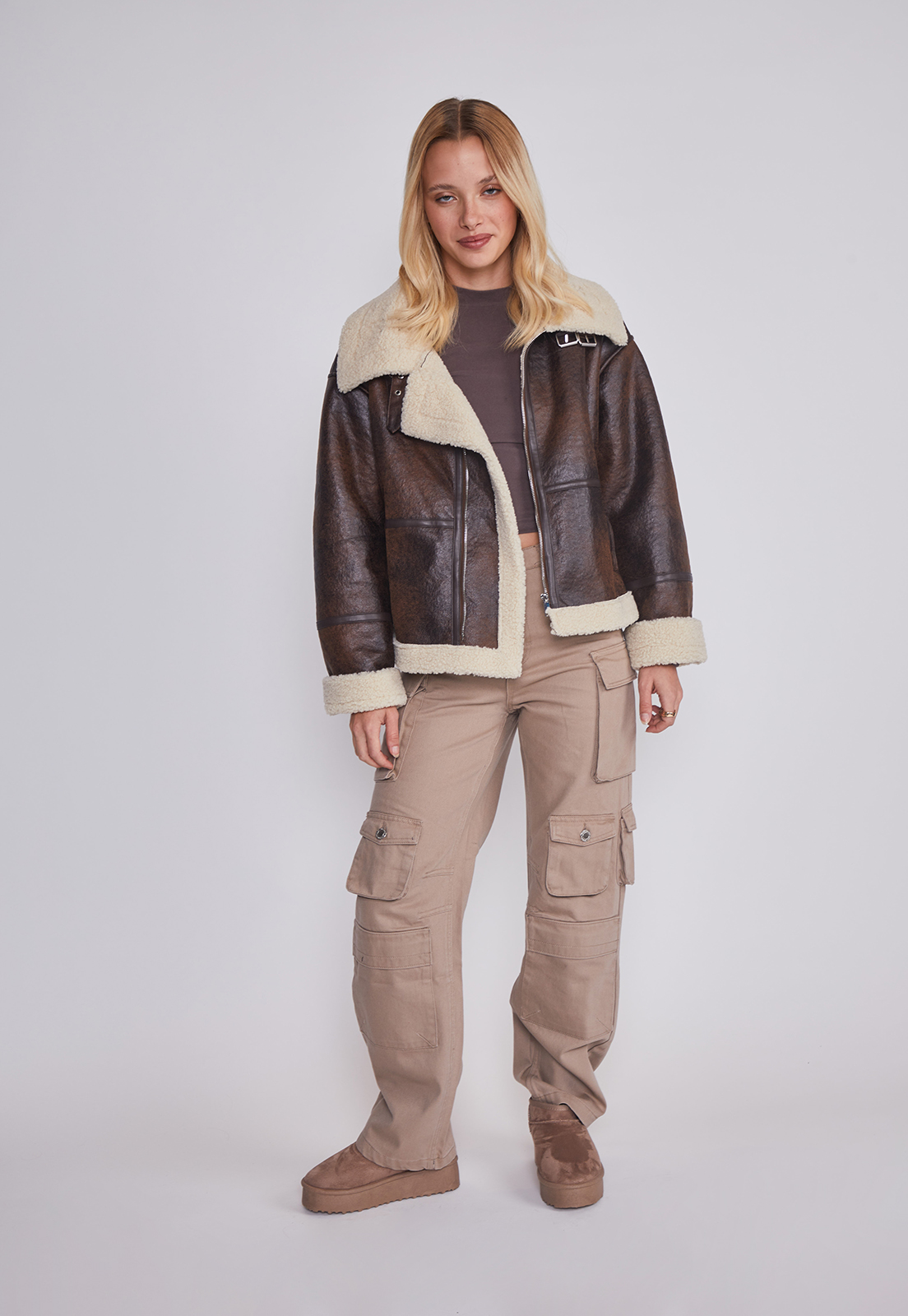 Chaqueta Mujer Aviadora Café Sioux 5