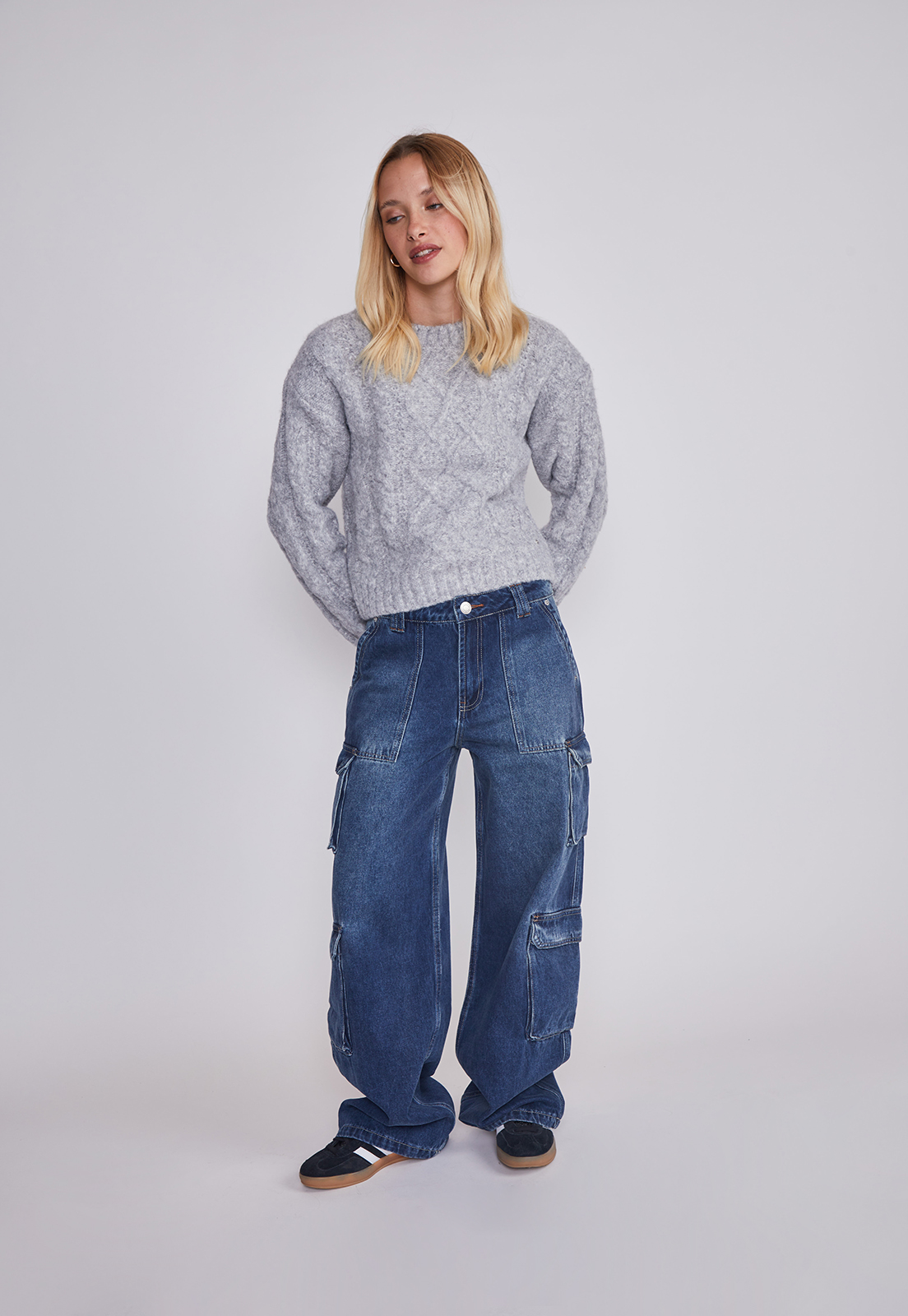 Sweater Mujer Trenzas Gris Sioux 5