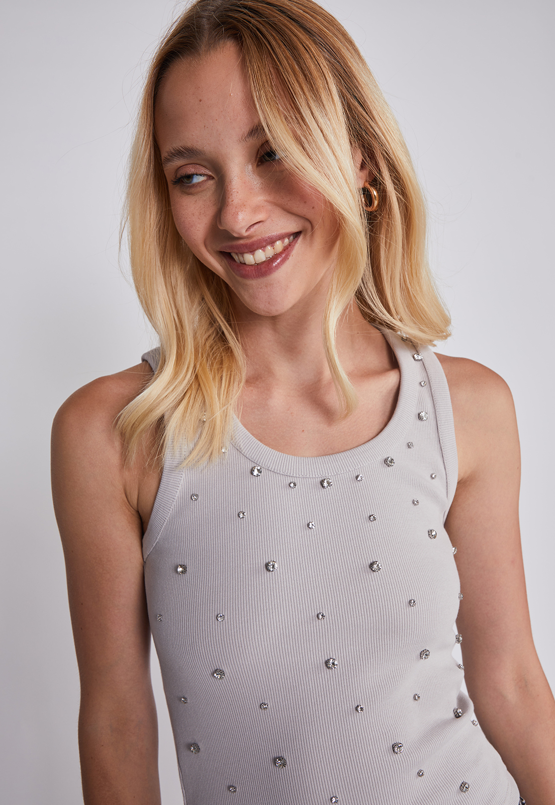 Peto Mujer Aplicaciones Brillos Gris Sioux 2