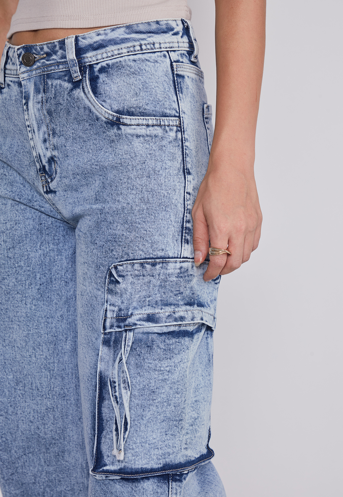 Jeans Mujer Cargo Multibolsillos Azul Sioux 3