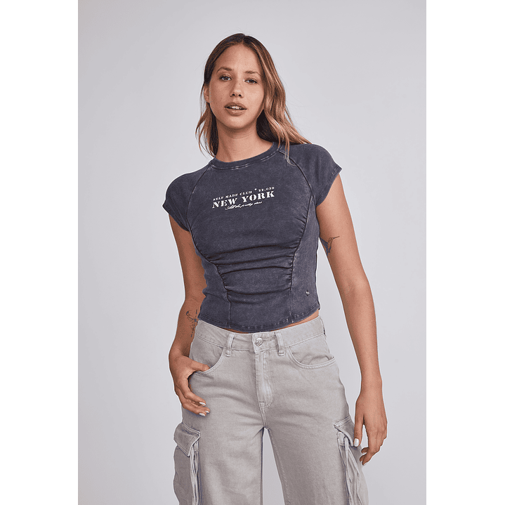 Polera Mujer Gris Recogido Frontal Sioux 5
