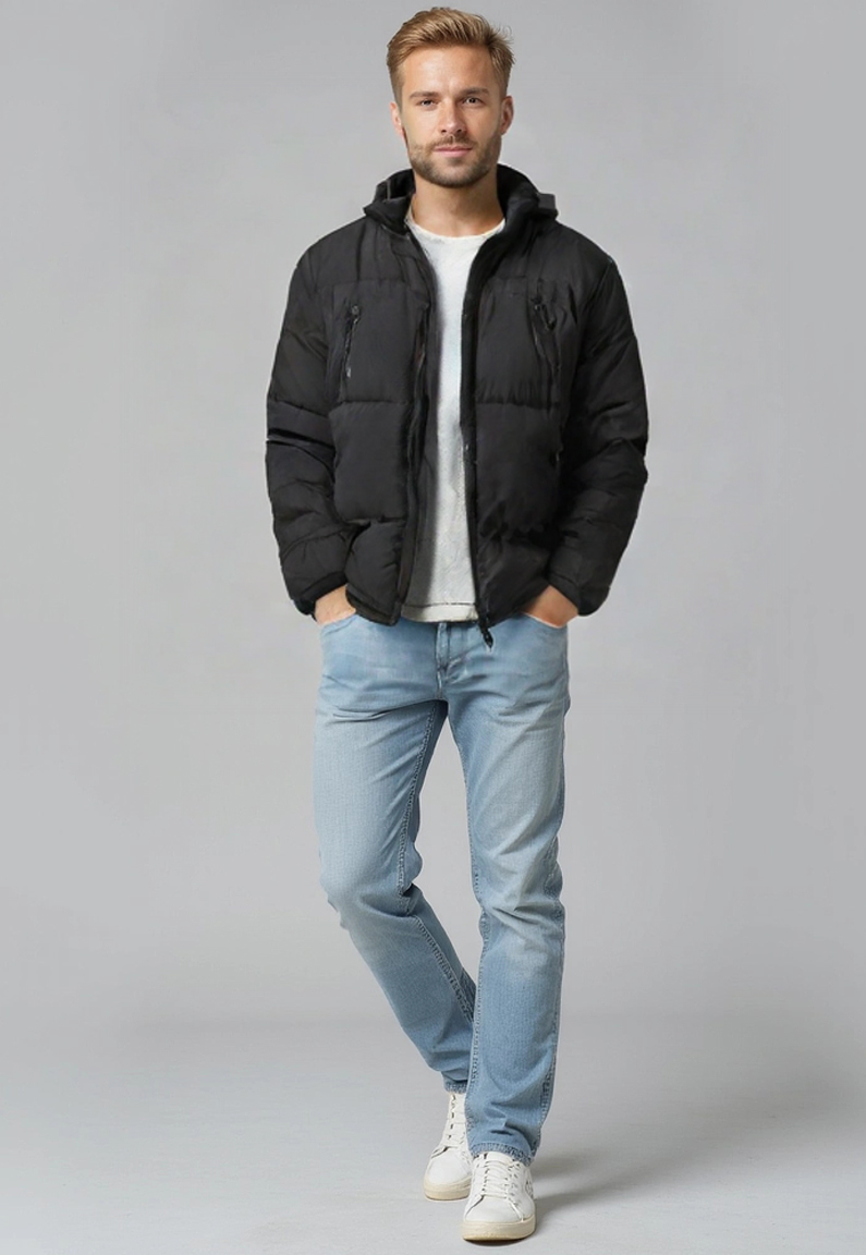 Parka Hombre Gorro Y Cierres Largo Negro Sioux 1