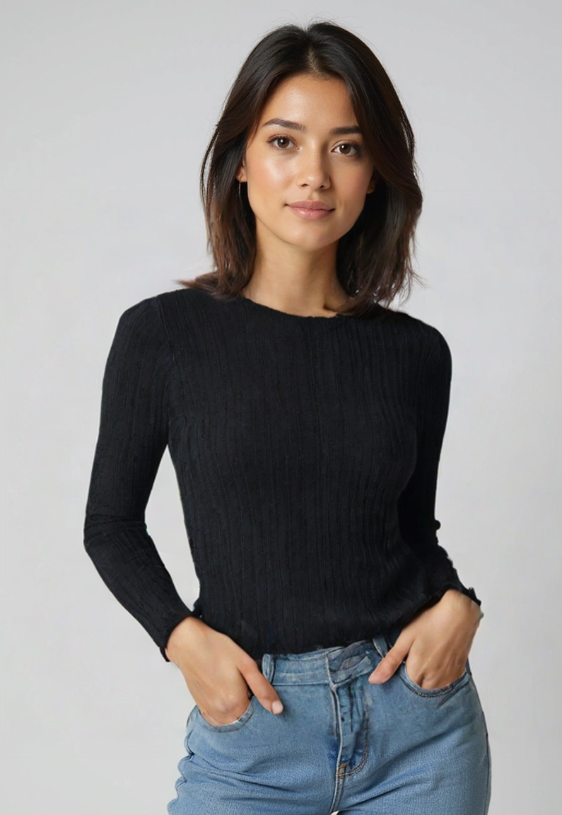 Polera Mujer Corte Cintura Negro Sioux 1