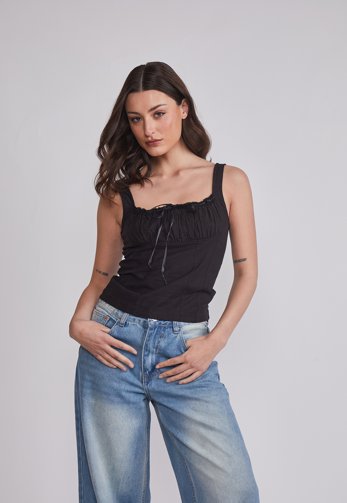 Blusa Mujer Estilo Corset Negro Sioux 1