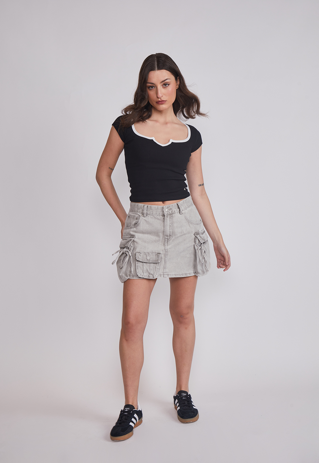 Falda Mujer Denim Multibolsillos Gris Sioux 2