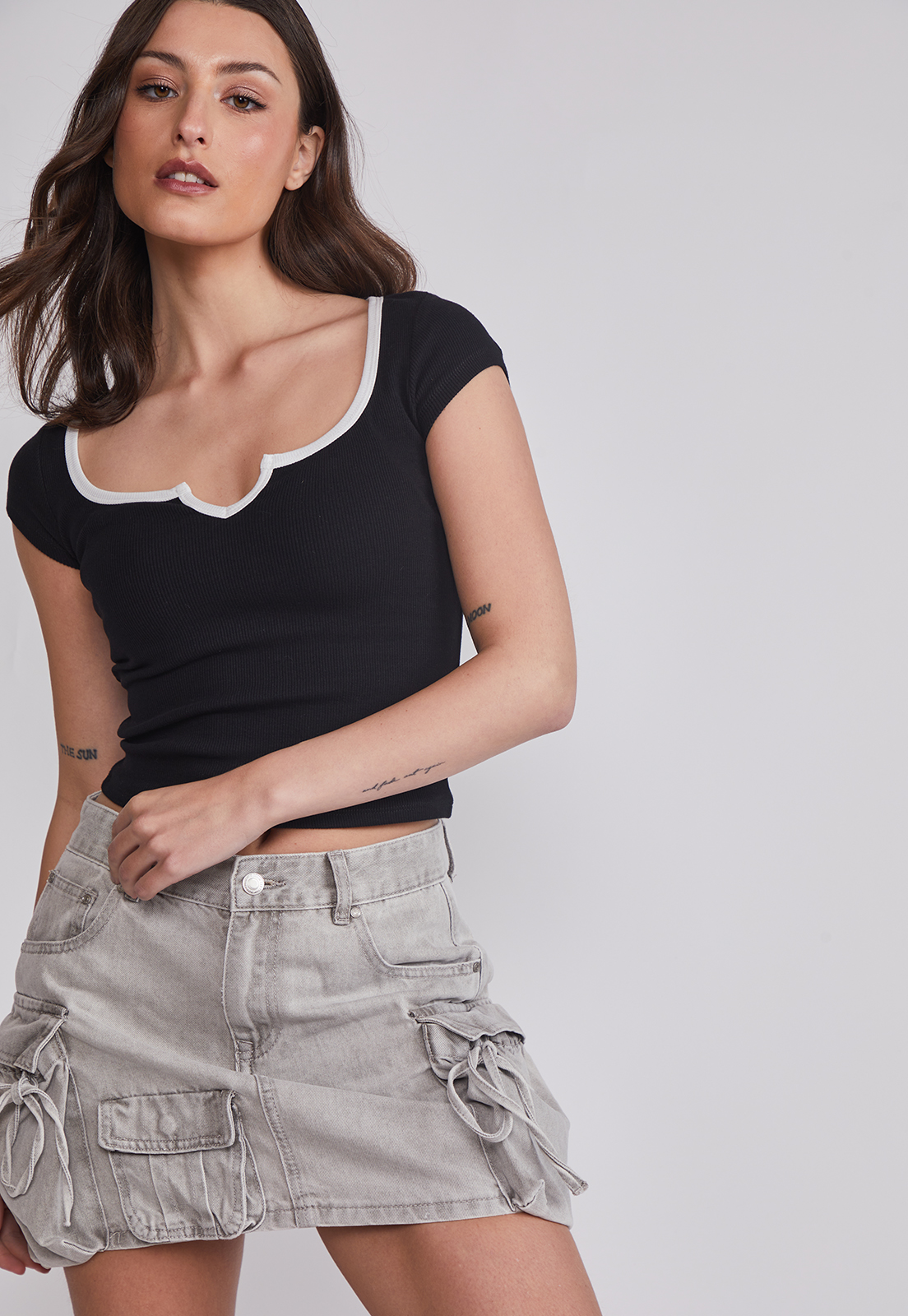 Falda Mujer Denim Multibolsillos Gris Sioux 3