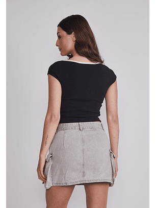 Polera Mujer Escote Contraste Negro Sioux