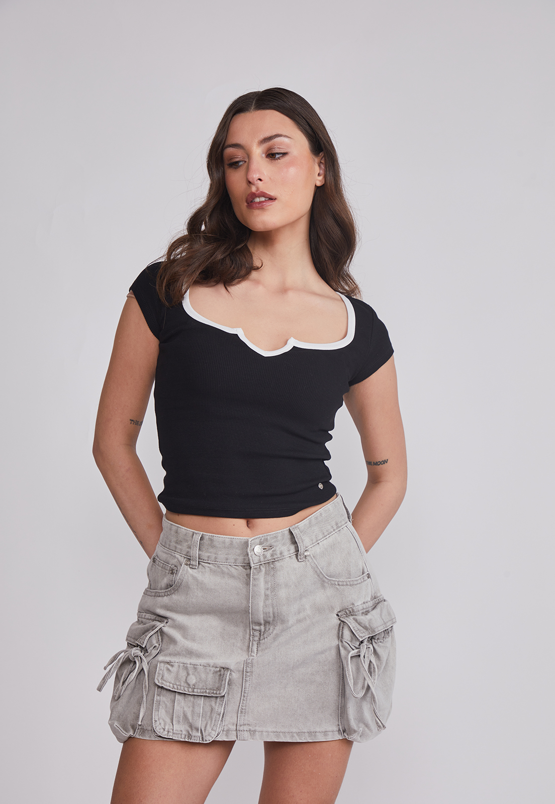 Polera Mujer Escote Contraste Negro Sioux 4