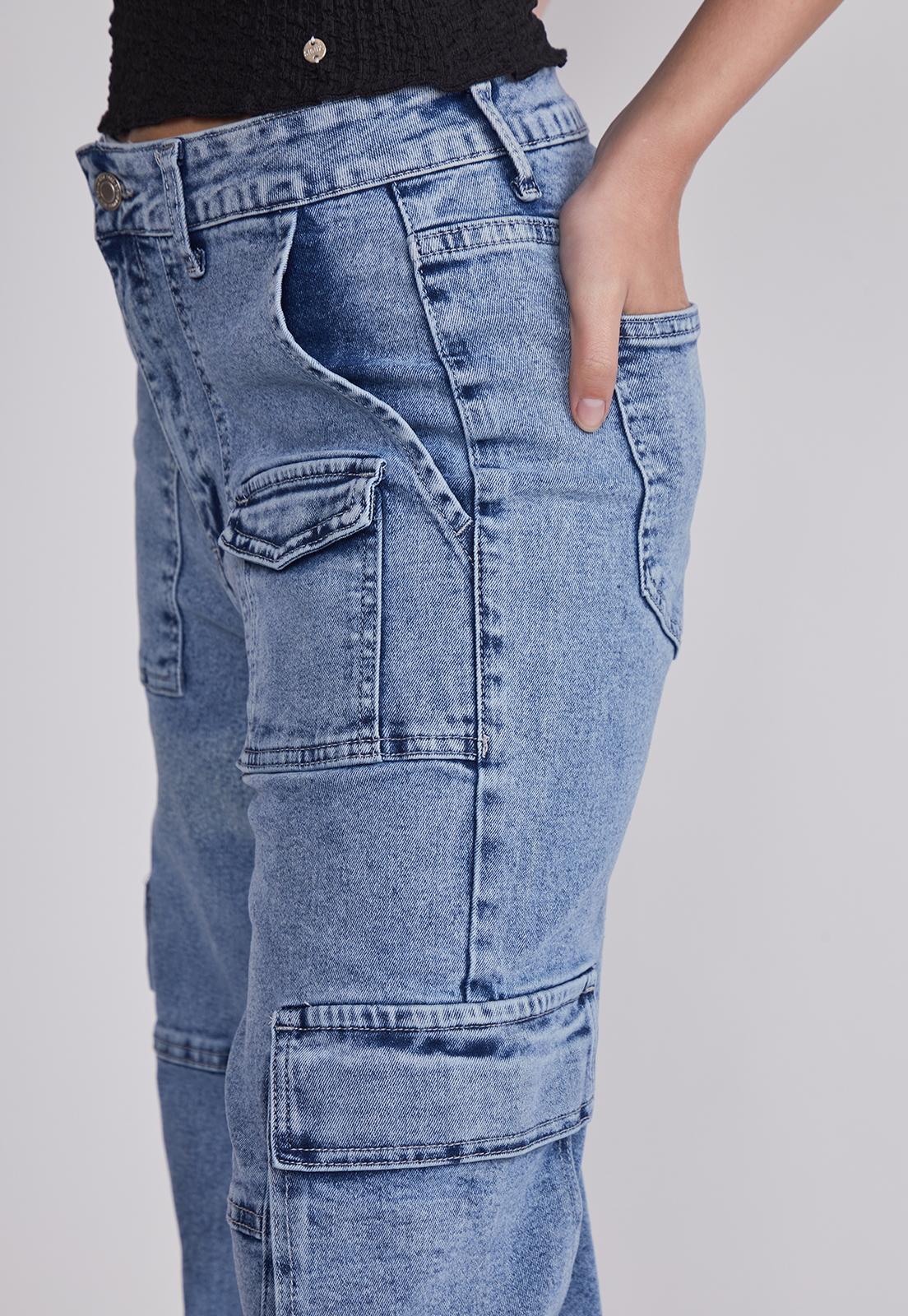 Jeans Mujer Cargo Elasticado Celeste Sioux 3
