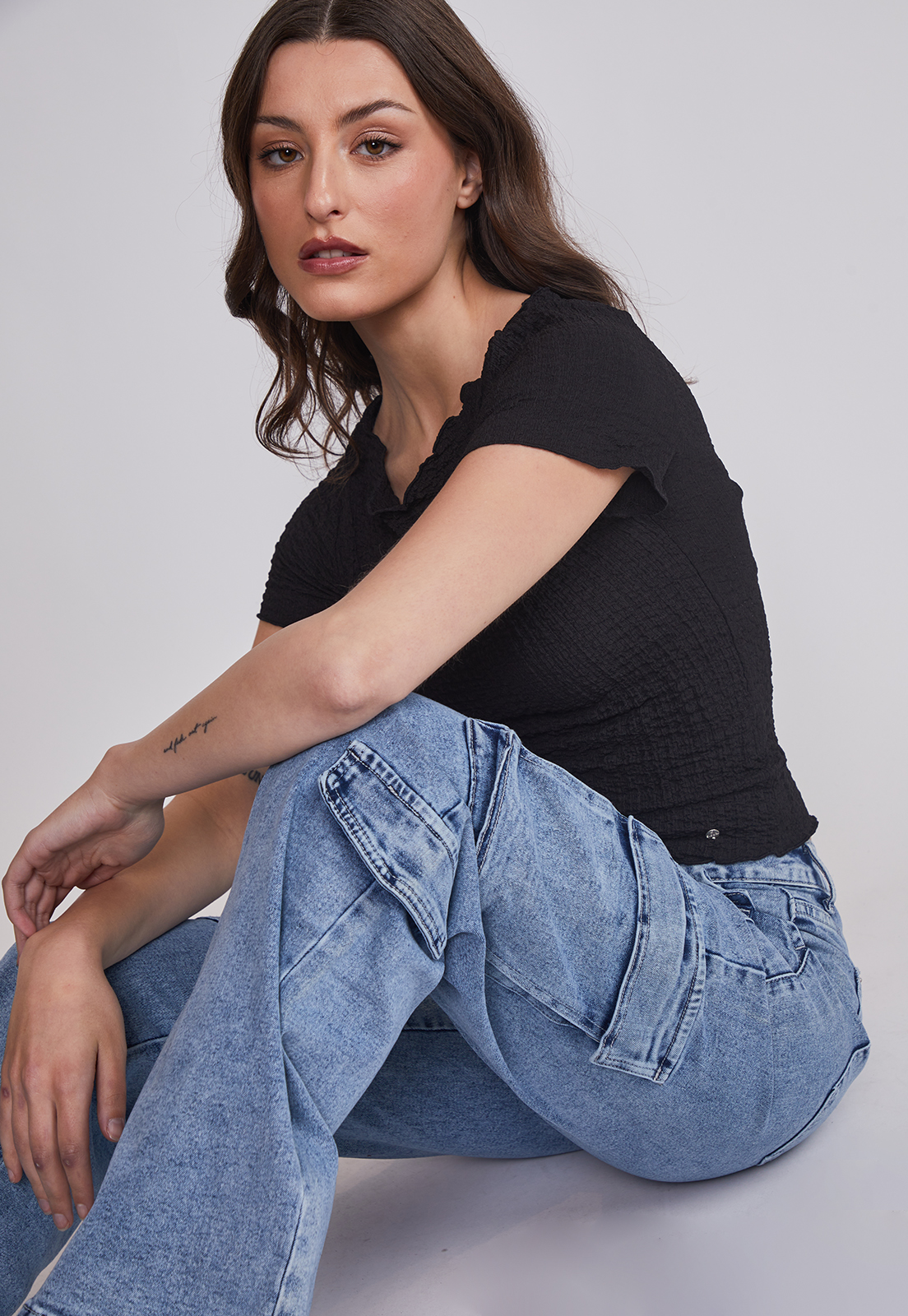 Jeans Mujer Cargo Elasticado Celeste Sioux 2