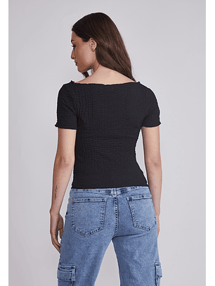 Polera Mujer Texturada Rulet Negro Sioux