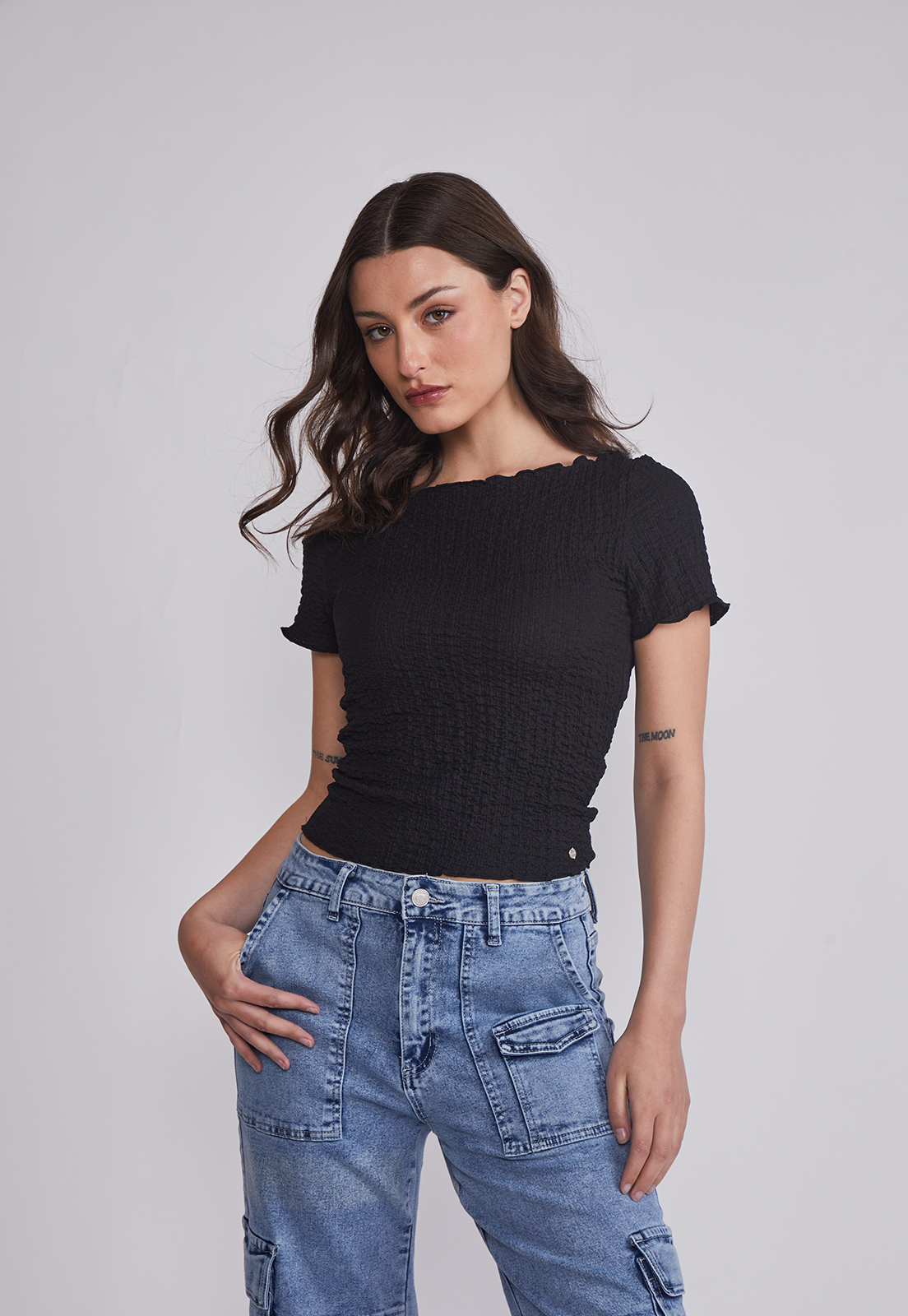 Polera Mujer Texturada Rulet Negro Sioux 1