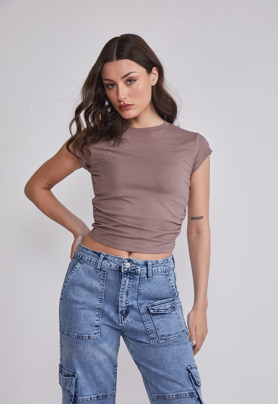 Polera Mujer Recogido Costados Café Sioux 1