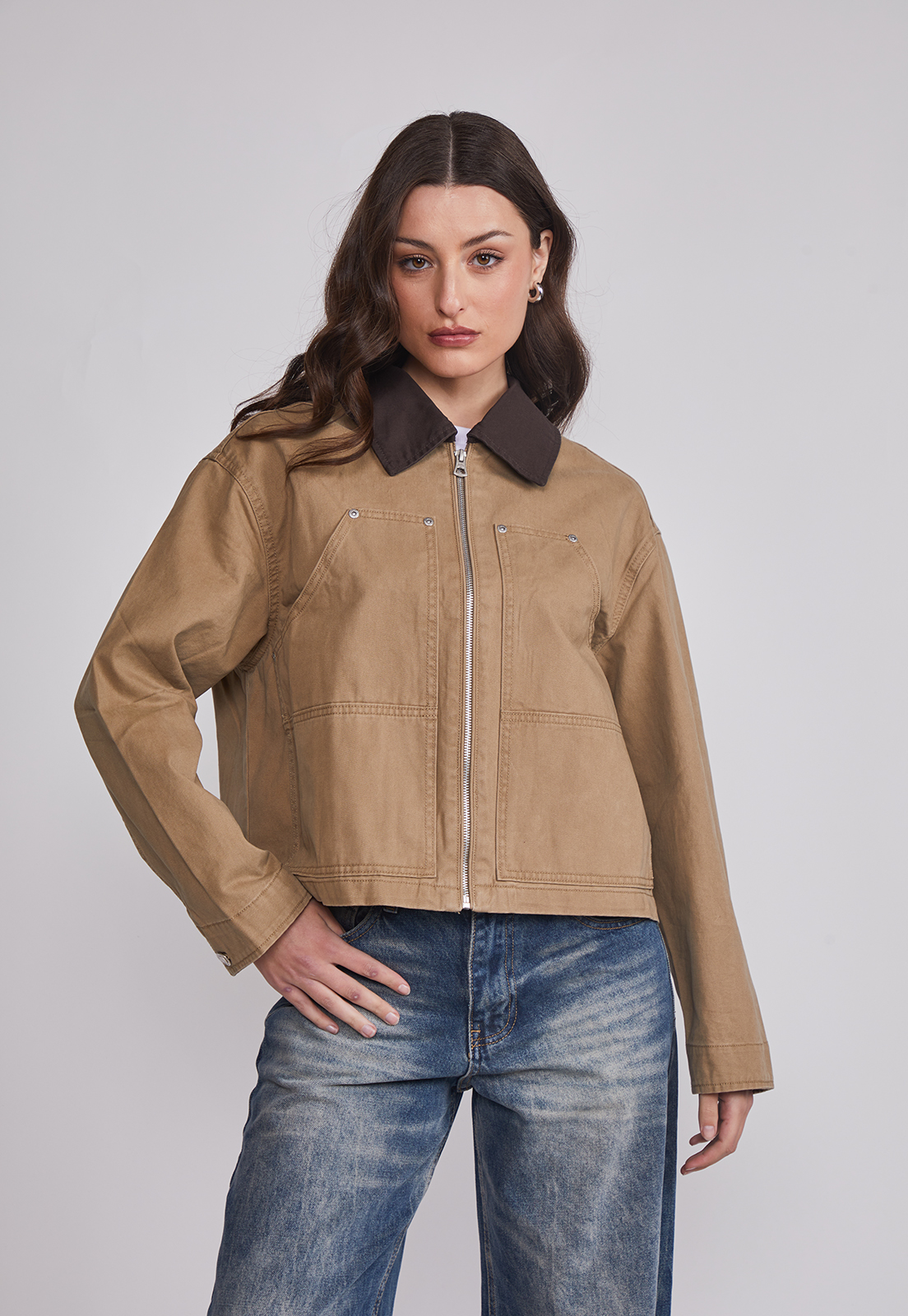 Chaqueta Mujer Cuello Contraste Café Sioux 1