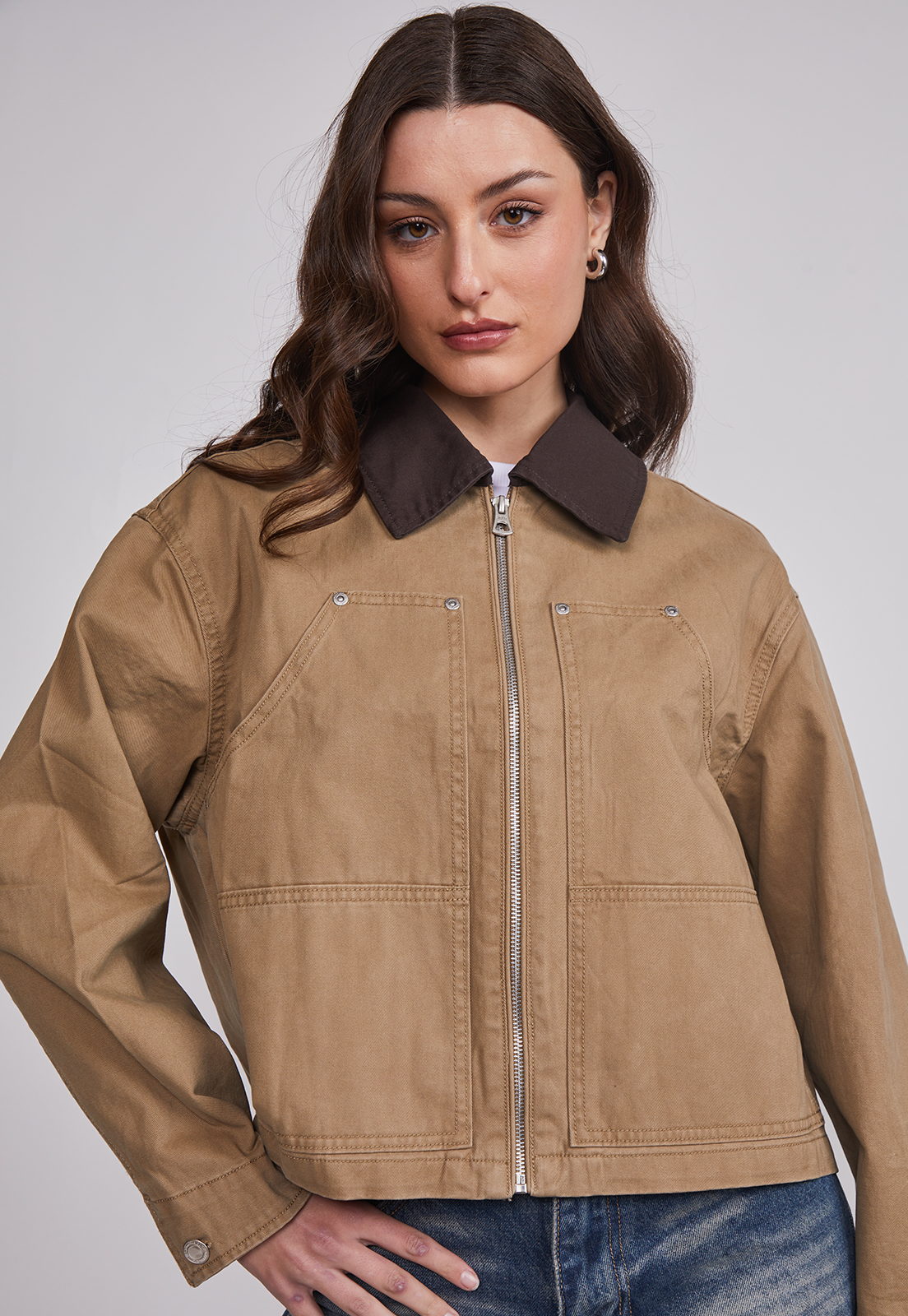 Chaqueta Mujer Cuello Contraste Café Sioux 3