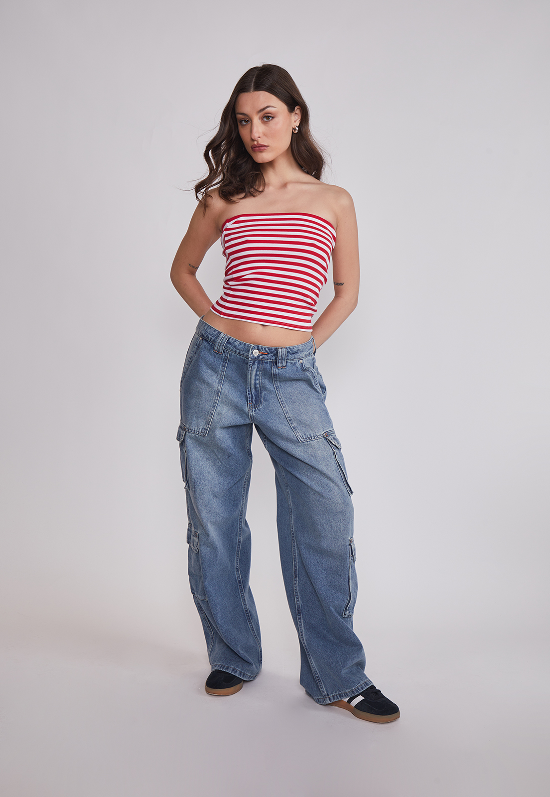 Peto Mujer Strapless Listado Rojo Sioux 3