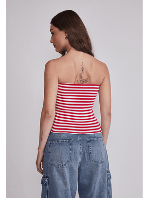 Peto Mujer Strapless Listado Rojo Sioux