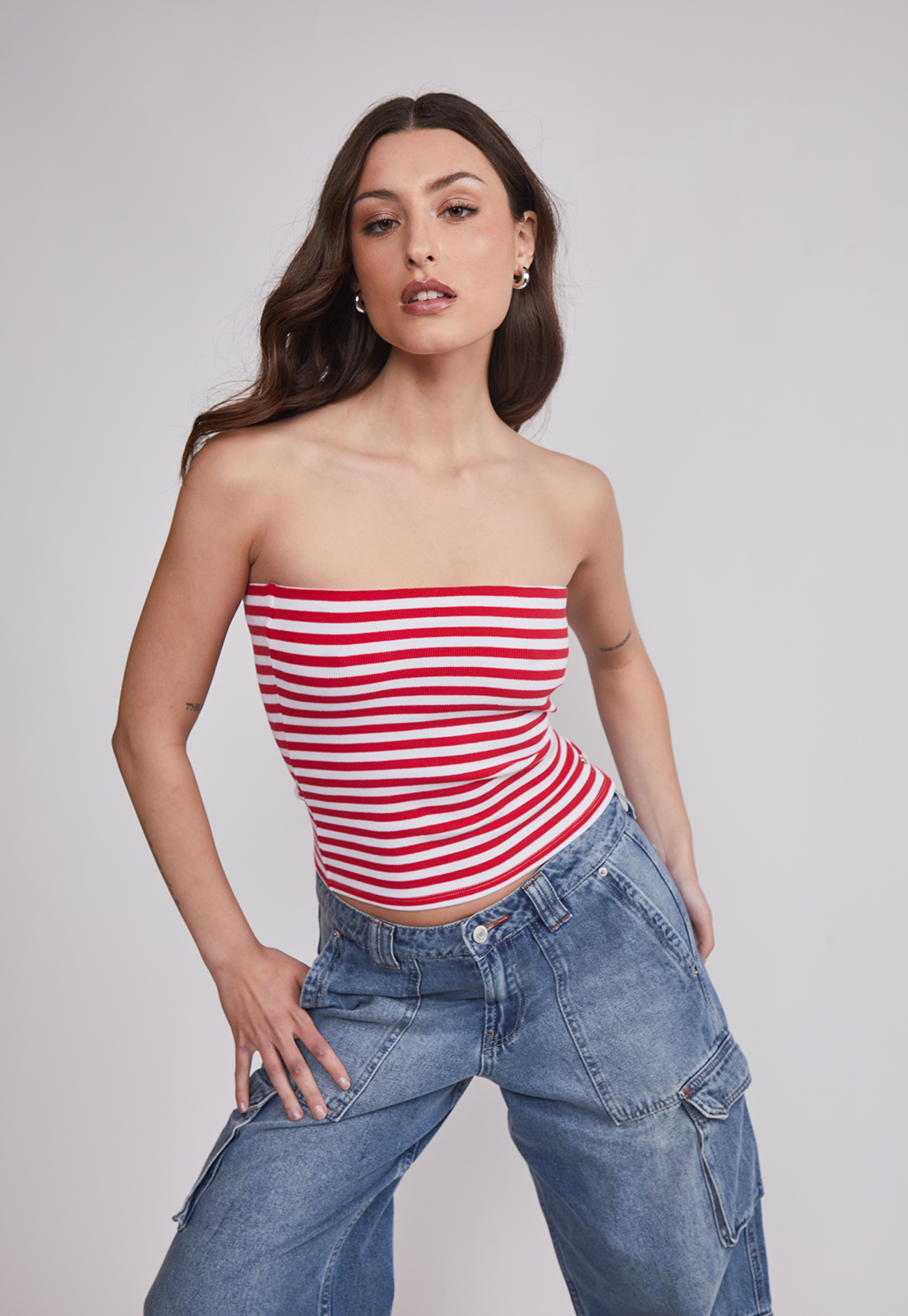 Peto Mujer Strapless Listado Rojo Sioux 4
