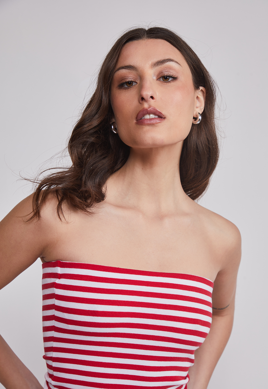 Peto Mujer Strapless Listado Rojo Sioux 5