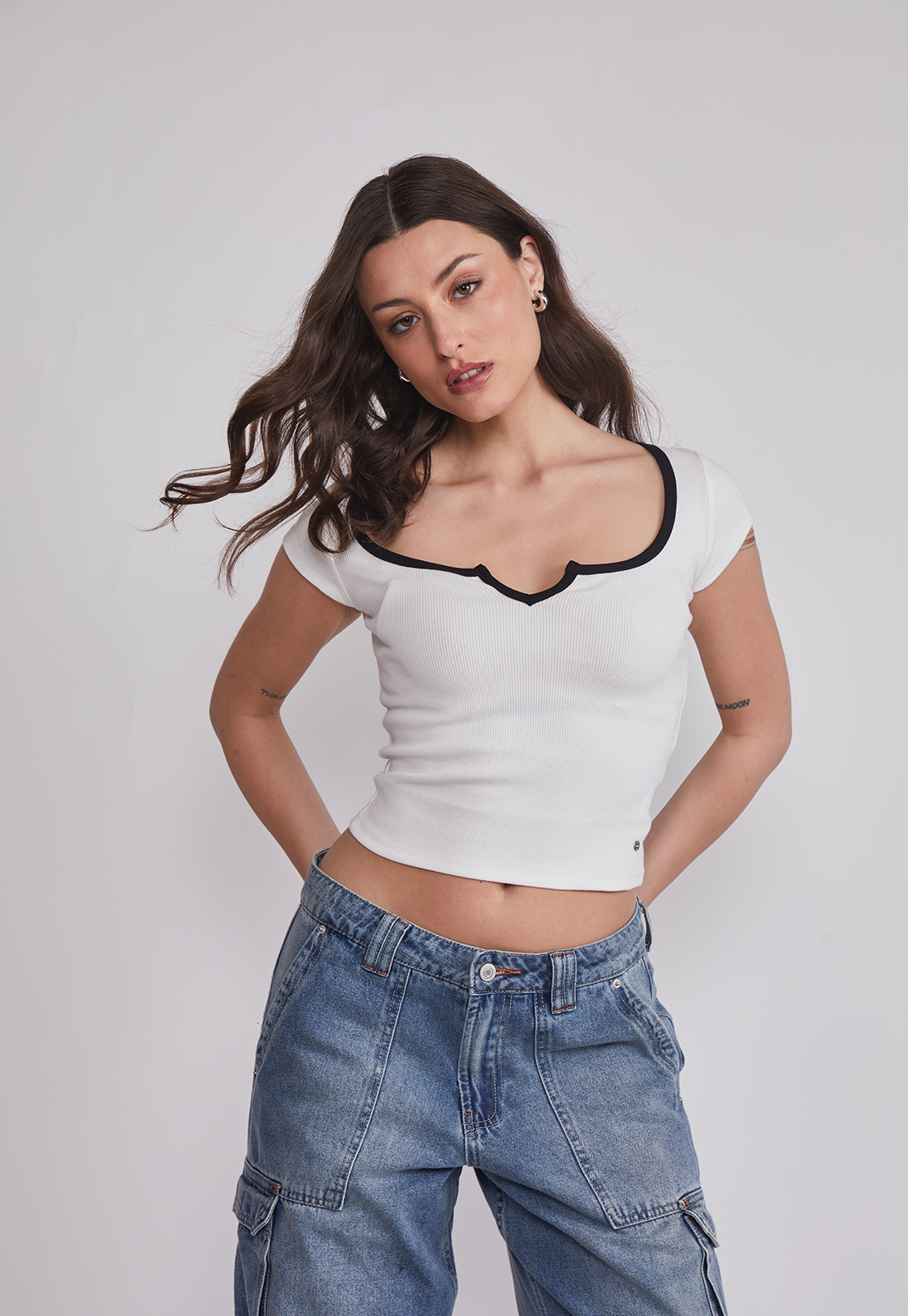 Polera Mujer Escote Contraste Blanco Sioux 1