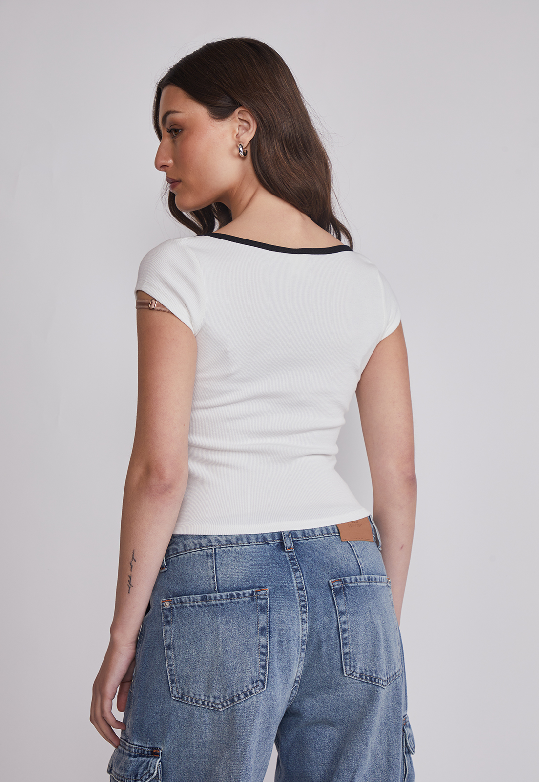 Polera Mujer Escote Contraste Blanco Sioux 2