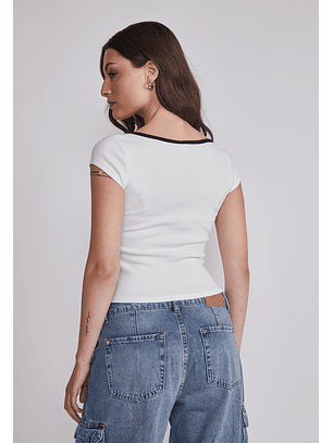 Polera Mujer Escote Contraste Blanco Sioux