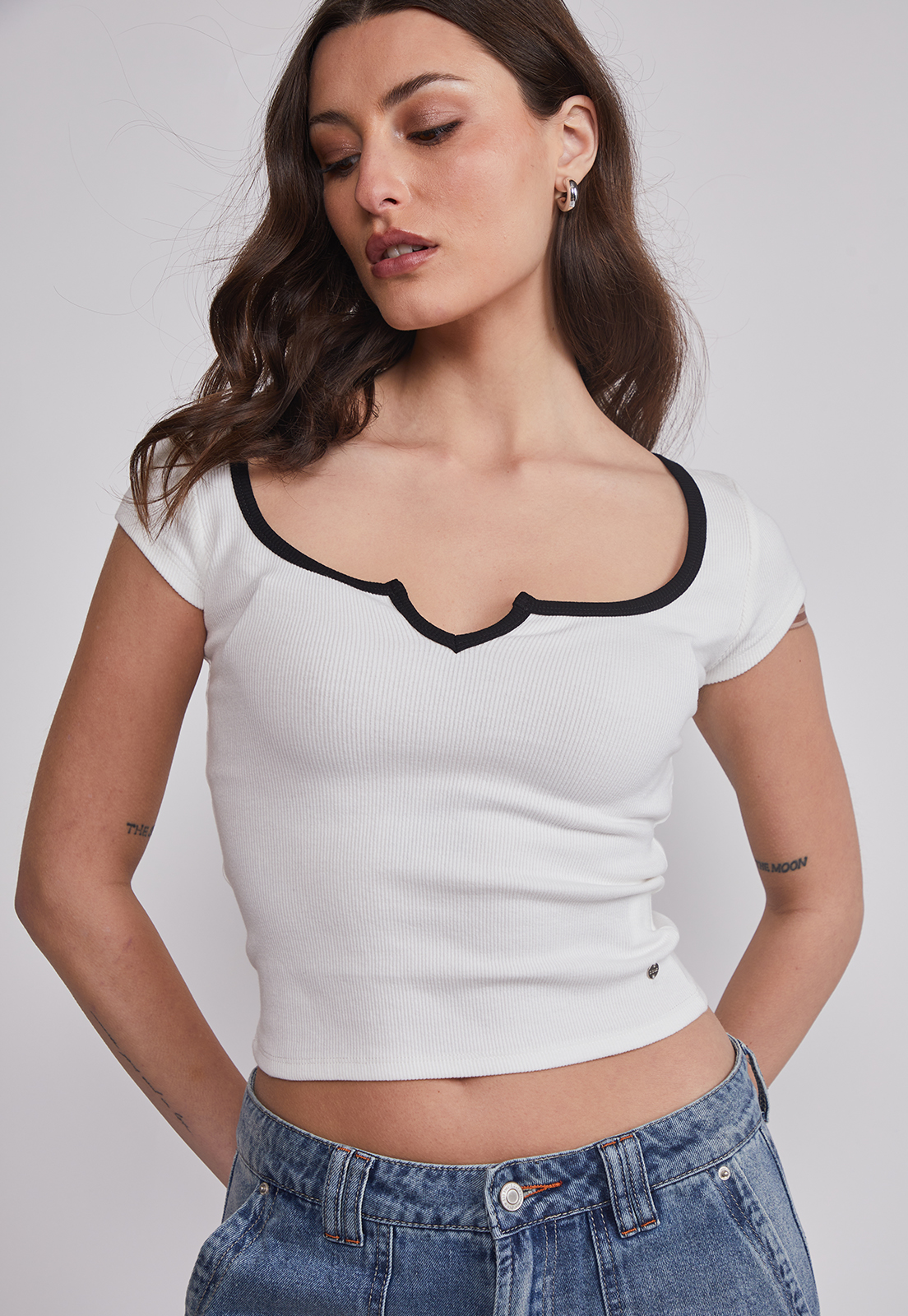 Polera Mujer Escote Contraste Blanco Sioux 5