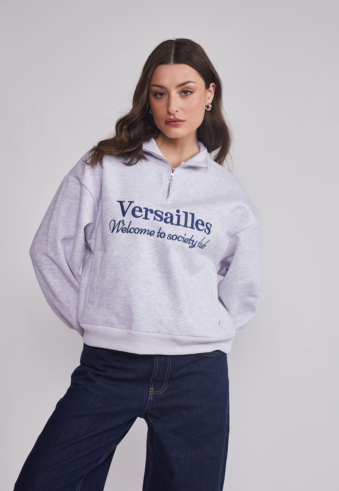 Polerón Mujer Cierre Versalles Gris Sioux 1