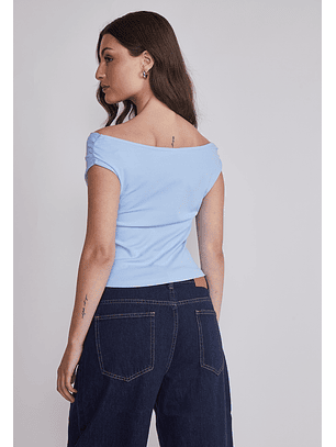 Polera Mujer Pliegues Hombros Celeste Sioux