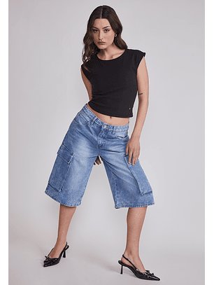 Short Mujer Cargo Tiro Alto Celeste Sioux