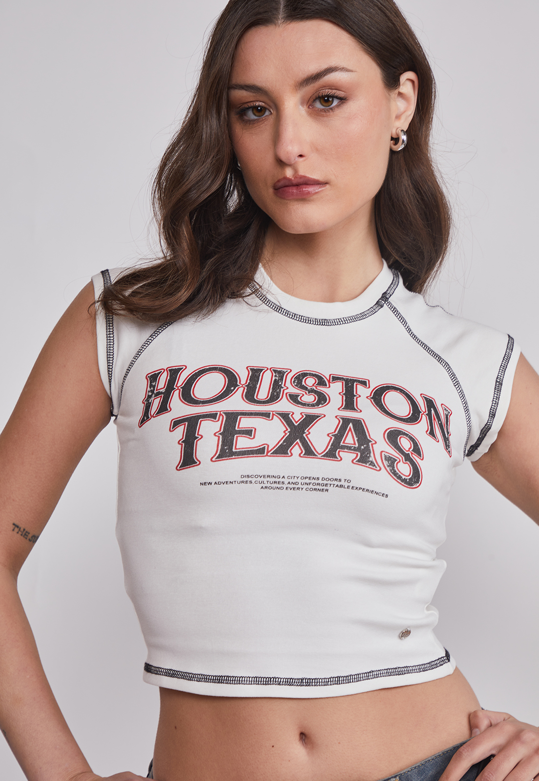 Polera Mujer Costuras Contraste Blanco Sioux 5