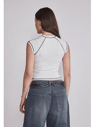 Polera Mujer Costuras Contraste Blanco Sioux