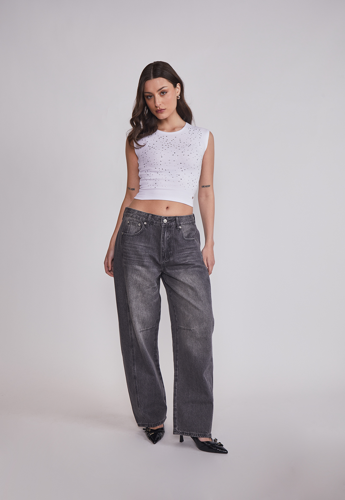 Jeans Mujer Baloon Costuras Gris Sioux 5