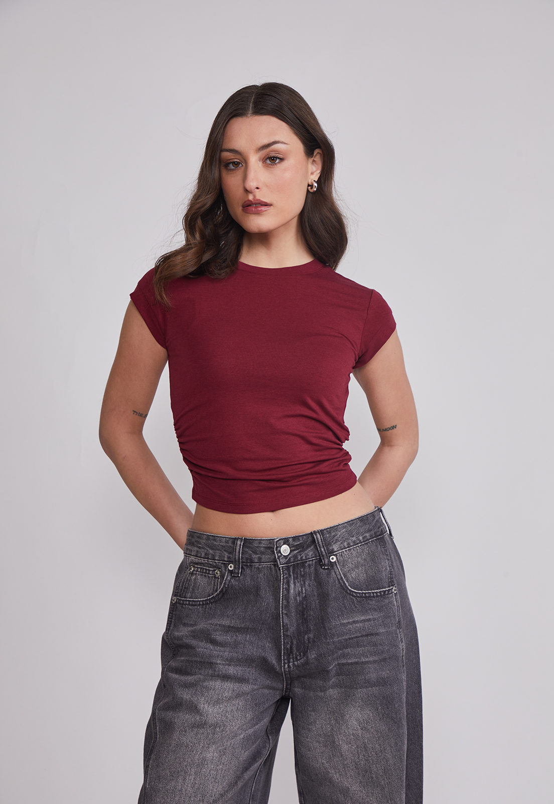 Polera Mujer Recogido Costados Burdeo Sioux 1