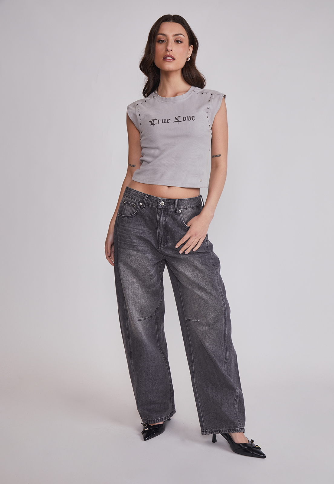 Polera Mujer Tachas Estampado Gris Sioux 3