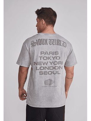 Polera Hombre Lavada Bordado Gris Sioux