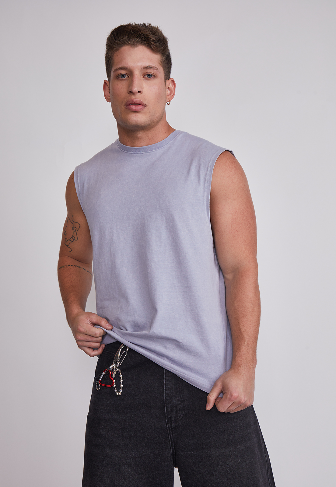 Polera Sin Manga Hombre Lavada Jersey Gris Sioux 4