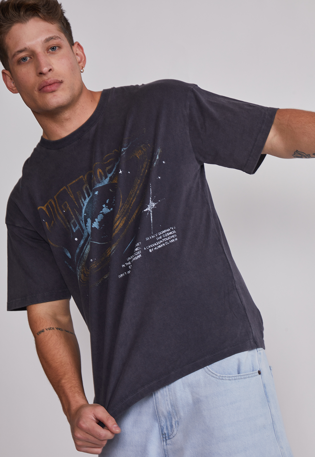 Polera Hombre Lavada Relaxed Negro Sioux 4