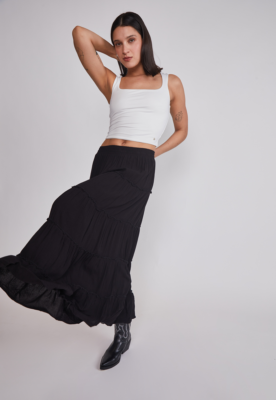 Falda Mujer Rústica Paneles Negro Sioux 2