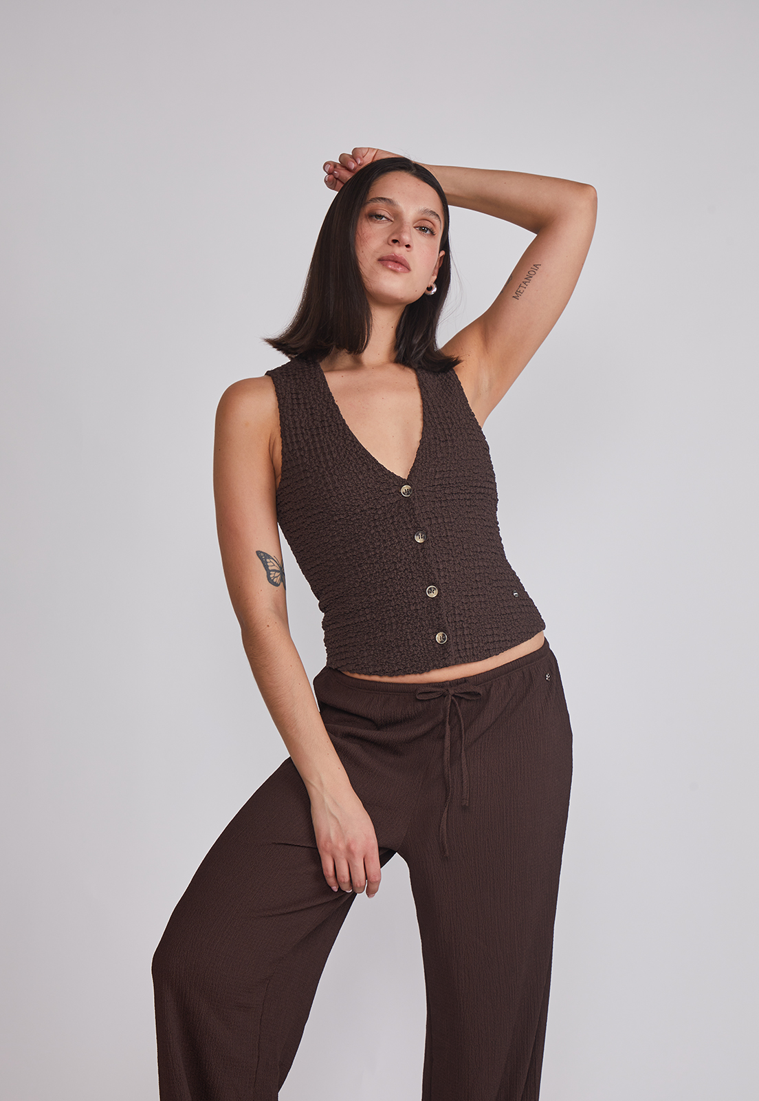 Peto Mujer Botones Café Sioux 1