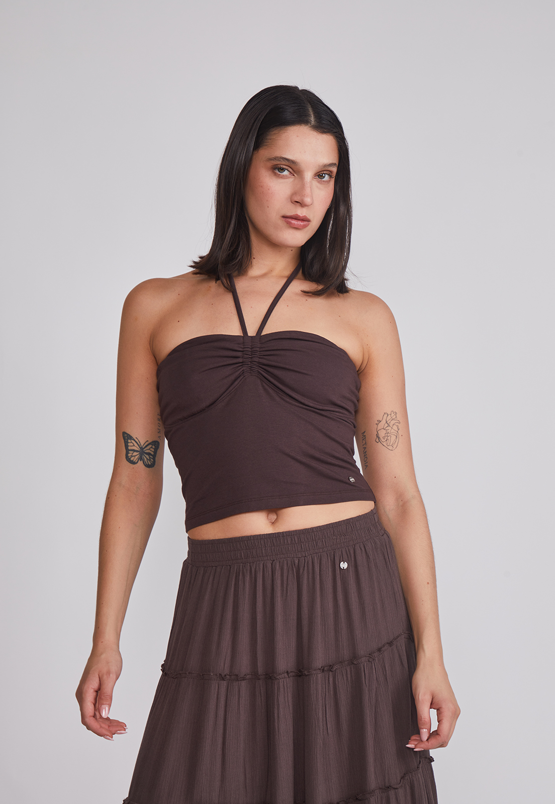 Peto Mujer Lazo Cuello Café Sioux 1