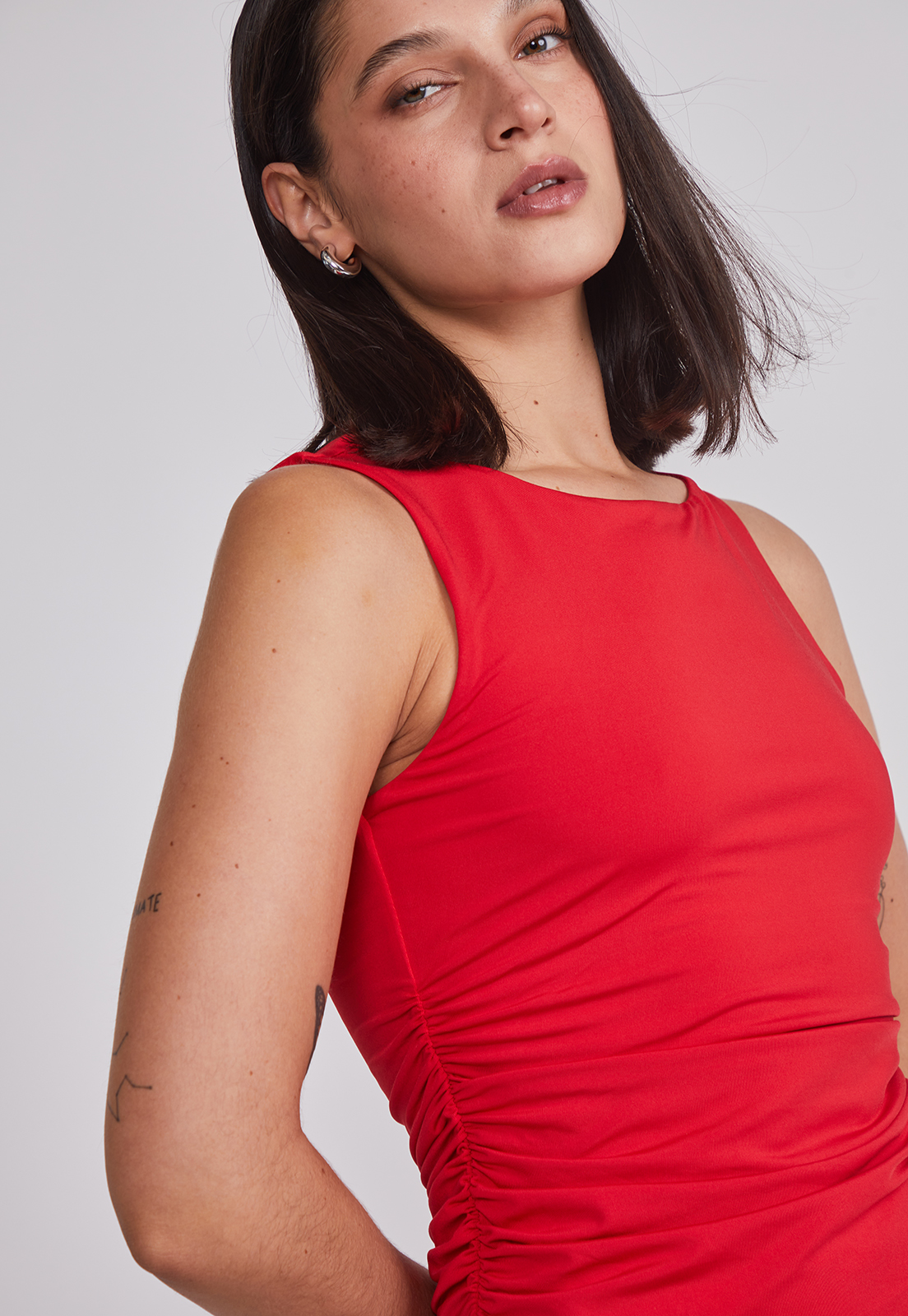 Vestido Mujer Recogido Cintura Rojo Sioux 3