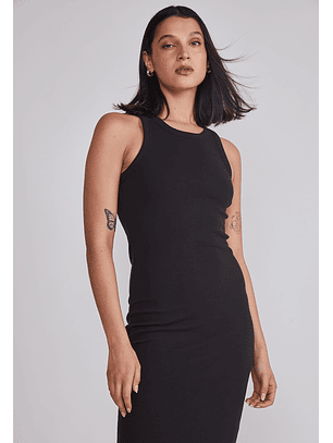 Vestido Mujer Largo Rib Negro Sioux