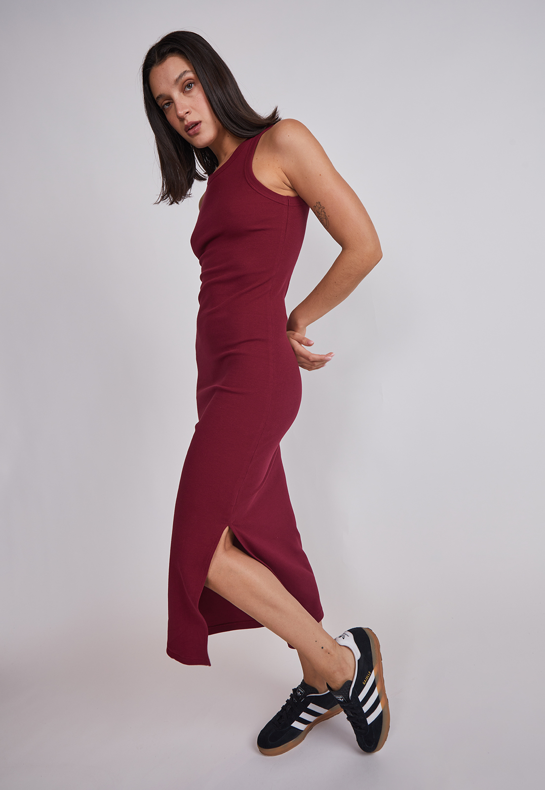 Vestido Mujer Largo Rib Burdeo Sioux 2