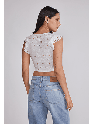 Polera Mujer Texturada Broderie Blanco Sioux